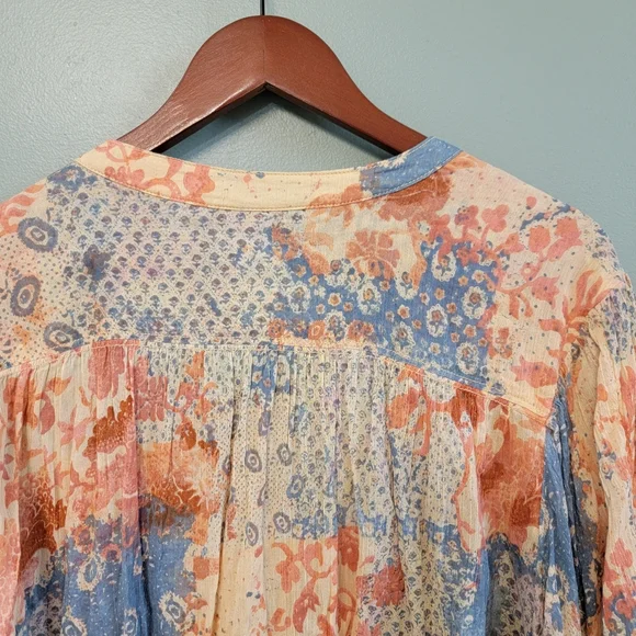 SOLD DO NOT BUY Batwing Floral Button Up Top Womens XL Boho Patch Festive - Picture 13 of 14